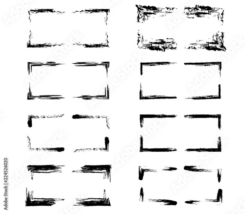 Set of black rectangle empy grunge frames.  Vector illustration. 