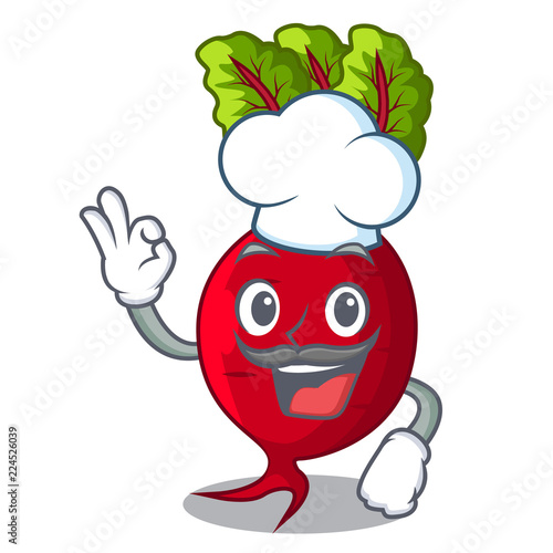Chef character organic beetroot in the garden