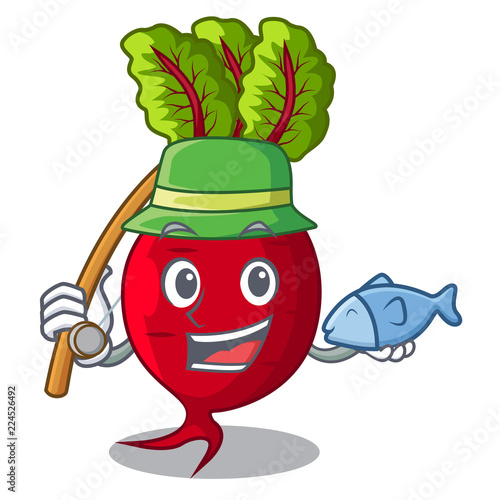 Fishing beetroot with leaves isolated on mascot