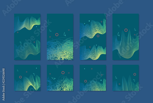 Set of social media templates with abstract amplitudes decoration. Vector illustration.