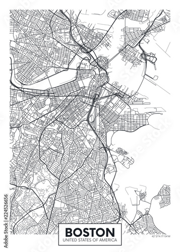 Fototapet City map Boston, travel vector poster design