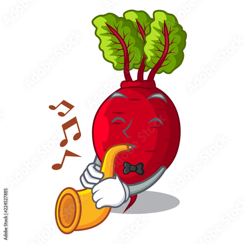 With trumpet beetroot with leaves isolated on mascot