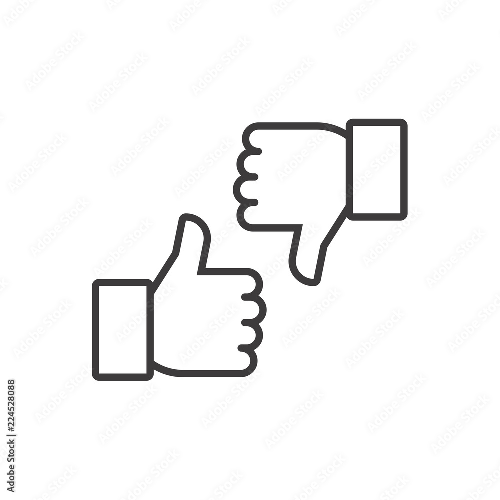 Thumbs up and thumbs down. Vector line icon - obrazy, fototapety, plakaty 