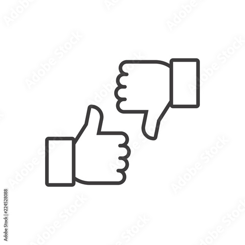 Thumbs up and thumbs down. Vector line icon