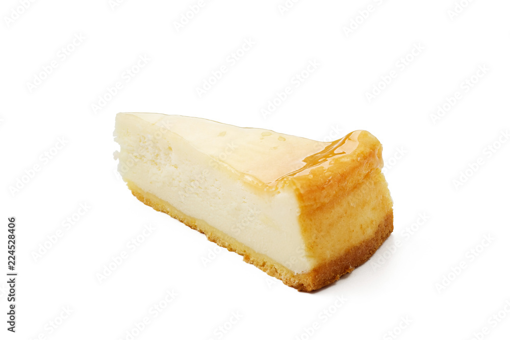 piece of cheesecake on white background isolated