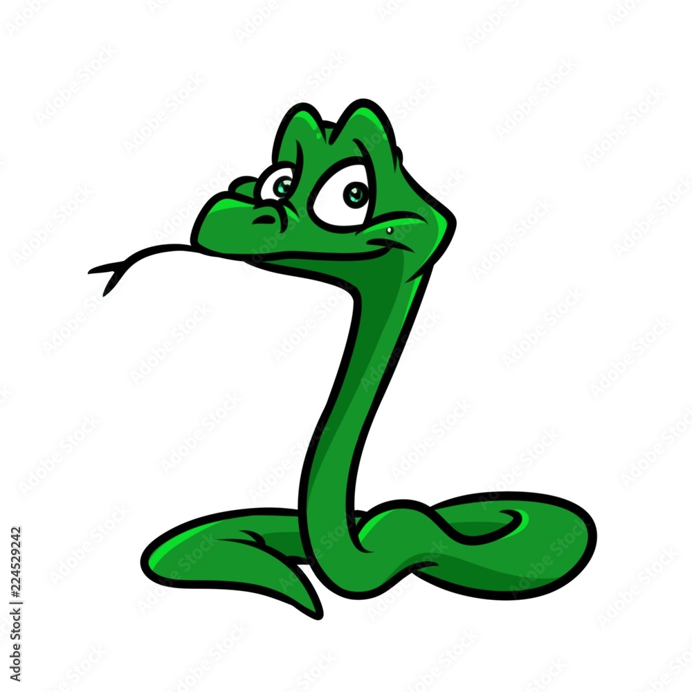 Naklejka premium Green little snake cartoon illustration isolated image