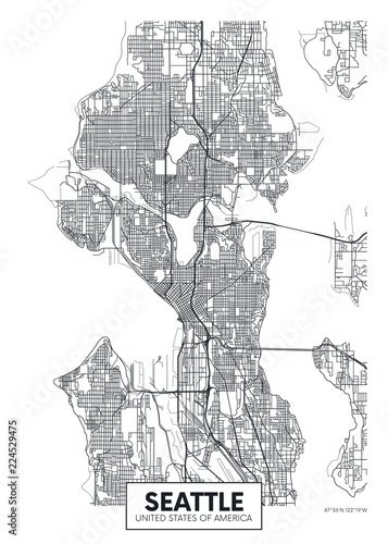 City map Seattle, travel vector poster design