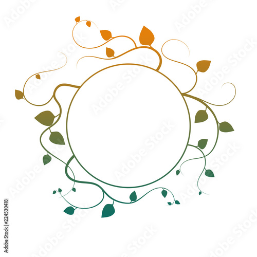 Round frame with curls and leaves, isolated on white background