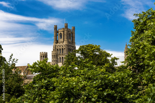 The beautiful Ely Cathedral, often know as 'the Ship of the Fens' because of its prominent position above the surrounding flat landscape towers over the streets of the picturesque city of Ely.