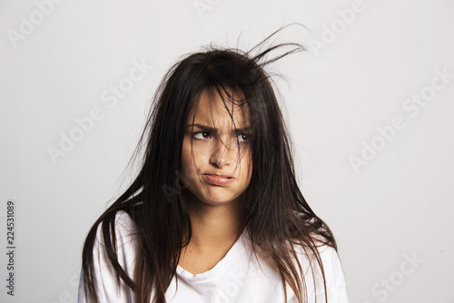 Φωτογραφία beautiful girl with very long hair healthy and damaged hair concept holding comb
