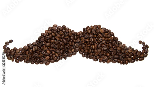 Big moustache icon   symbol  sign made of roasted coffee beans isolated on white background. 