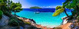 Wild beauty and best beaches of Skopelos island. Kastani beach. Sporades, Greece