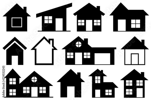 Set of different houses isolated on white
