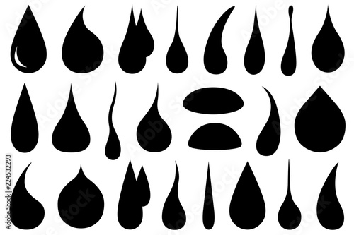 Set of different liquid drops isolated on white