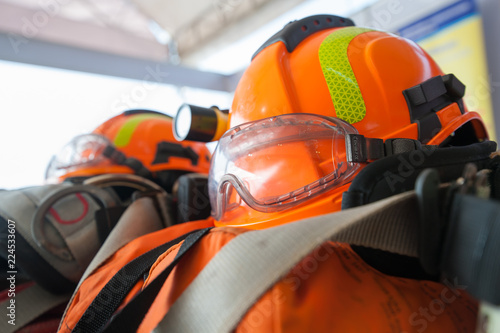 helmets, and flash light for rescue team © thanarak