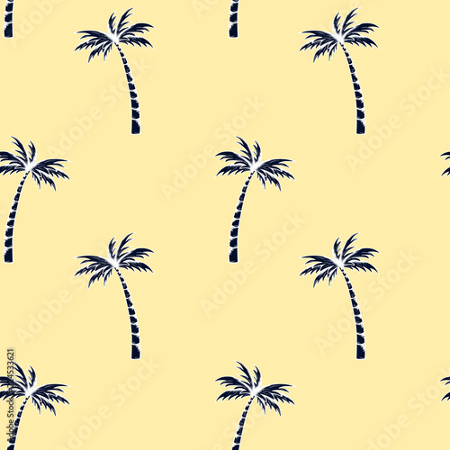 Palm tree pattern. Summer doodles. Fabric design. Tropical palms. Ocean background. Beach rest. Hand drawn effect. Surf sport. Traveling or vacation design.