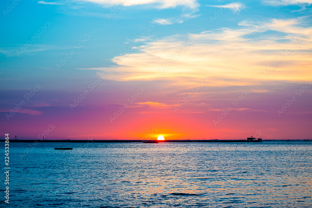 Colorful twilight sky in the sea. wide seascape serene feeling. image for background, wallpaper, zen inspire, yoga inspire and copy space. Colorful twilight sky in the sea. wide seascape serene feeling. image for background, wallpaper, zen inspire, yoga inspire and copy space.