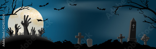 Halloween zombie hand in front of full moon