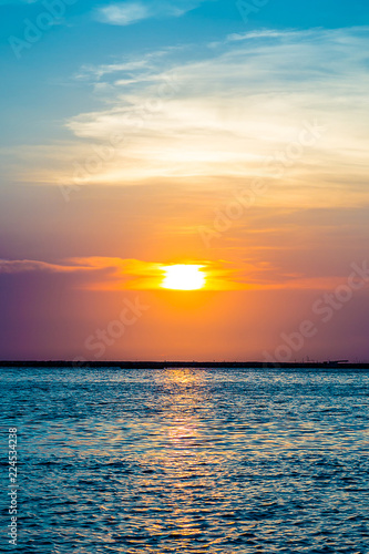 Colorful twilight sky in the sea. wide seascape serene feeling. image for background, wallpaper, zen inspire, yoga inspire and copy space.