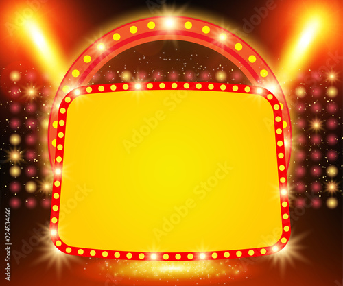 Retro banner on stage with spotlight effect background