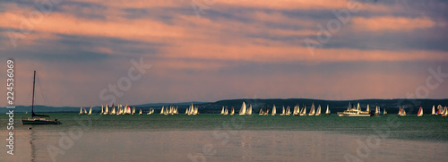 Fotografie, Obraz Yachts on Lake Balaton in summer, Hungary