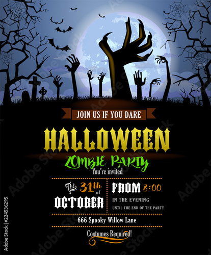 Halloween invitation with zombies hands