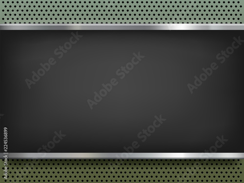 Blackboard on metal background. Frame of menu banner with copy space.