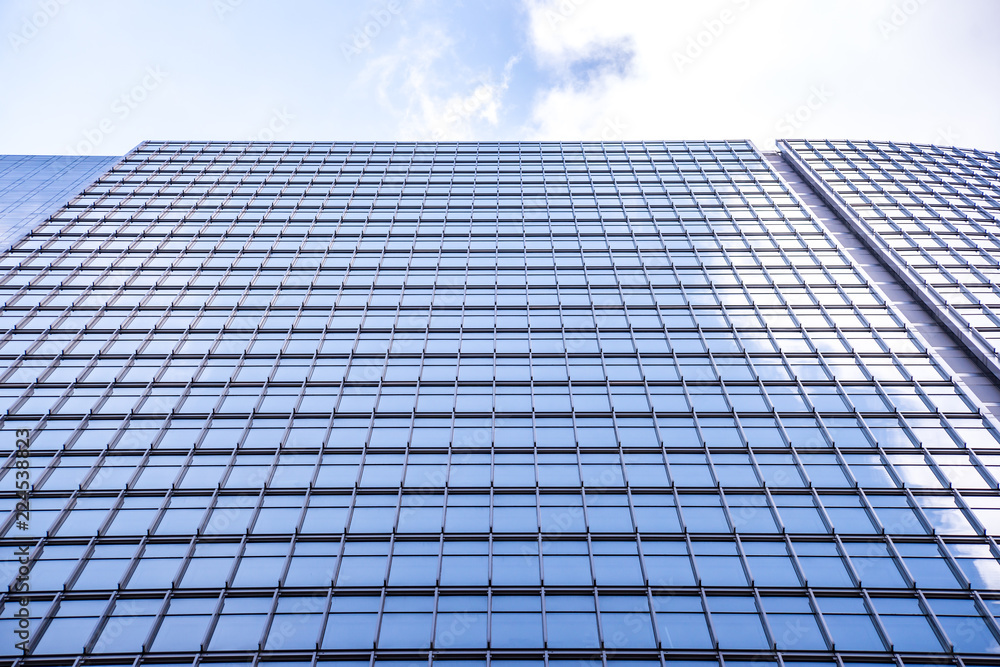 underside panoramic and perspective view to steel blue glass high rise building skyscrapers, business concept of successful industrial architecture underside panoramic and perspective view to steel blue glass high rise building skyscrapers, business concept of successful industrial architecture