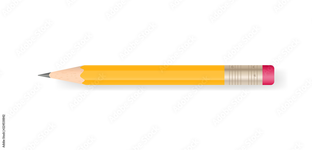 Yellow pencil on white background with soft shadow. Vector. Yellow pencil on white background with soft shadow. Vector.