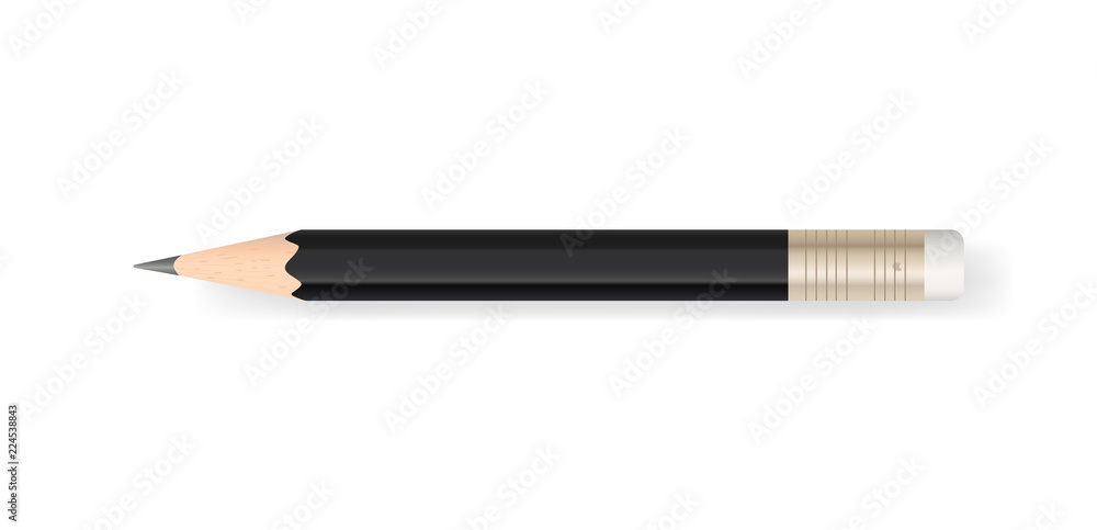 Black pencil on white background with soft shadow. Vector. Black pencil on white background with soft shadow. Vector.