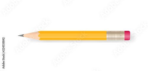 Yellow pencil on white background with soft shadow. Vector.