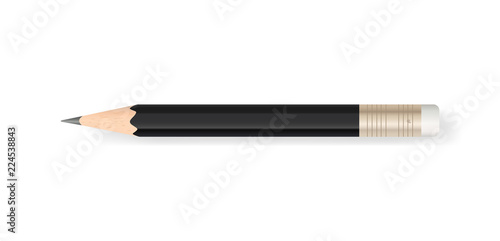 Black pencil on white background with soft shadow. Vector.