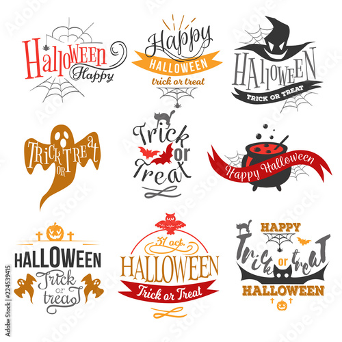 Large logo set of Happy Halloween eerie designs