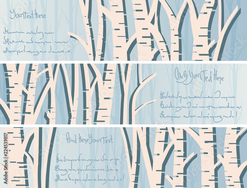 Horizontal banners with birch trunks forest.