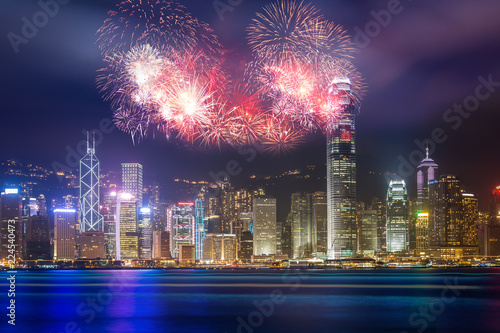 Firework show in Hong Kong Victoria Harbor