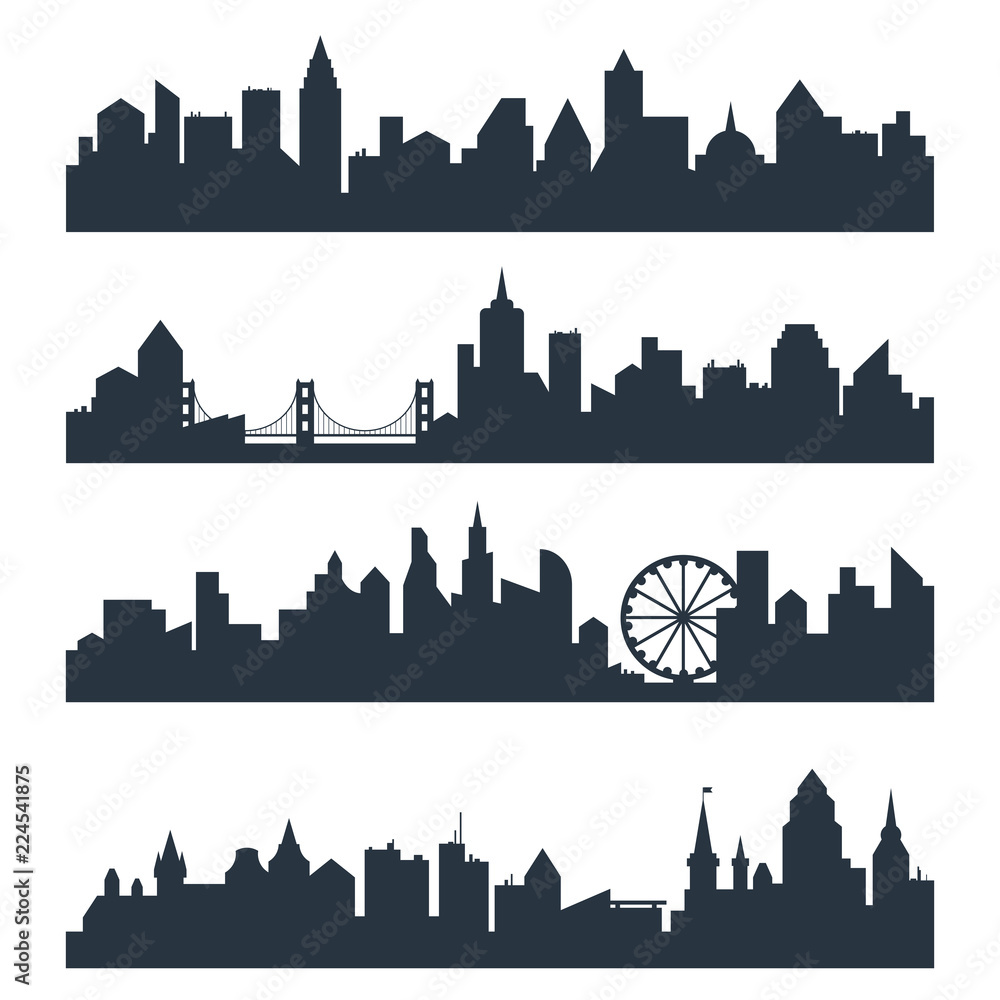 Modern cityscape city silhouette vector backgrounds set.