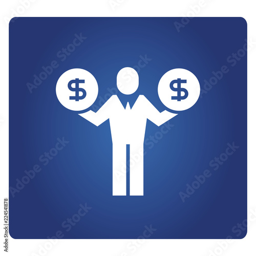 business people holding money icon in blue background