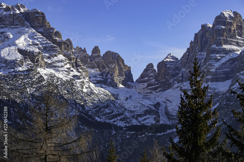 Panoramic view of the snowy peaks of the 