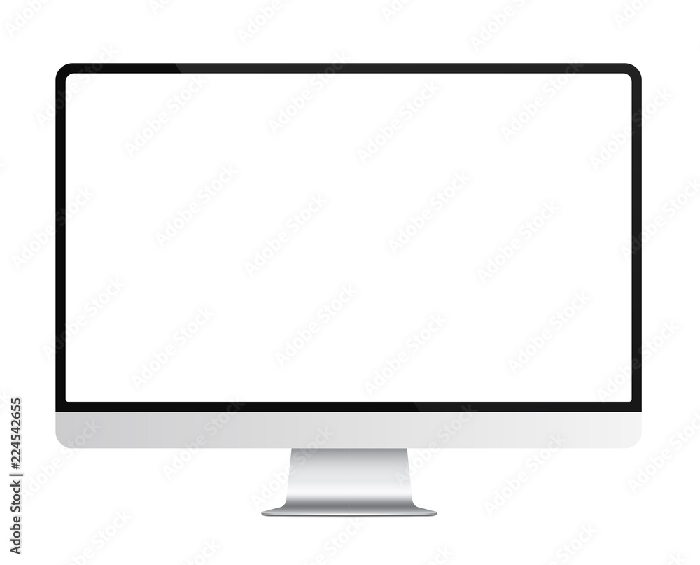 Trendy realistic thin frame silver monitor mock up with blank white screen isolated. Trendy realistic thin frame silver monitor mock up with blank white screen isolated.