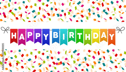 Happy Birthday flags banner. Confetti background. Eps10 Vector.