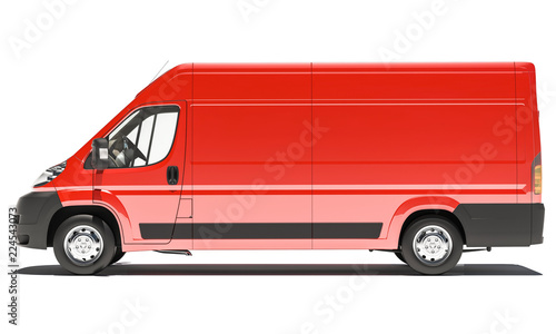Side View of Red Delivery Van 3d rendering