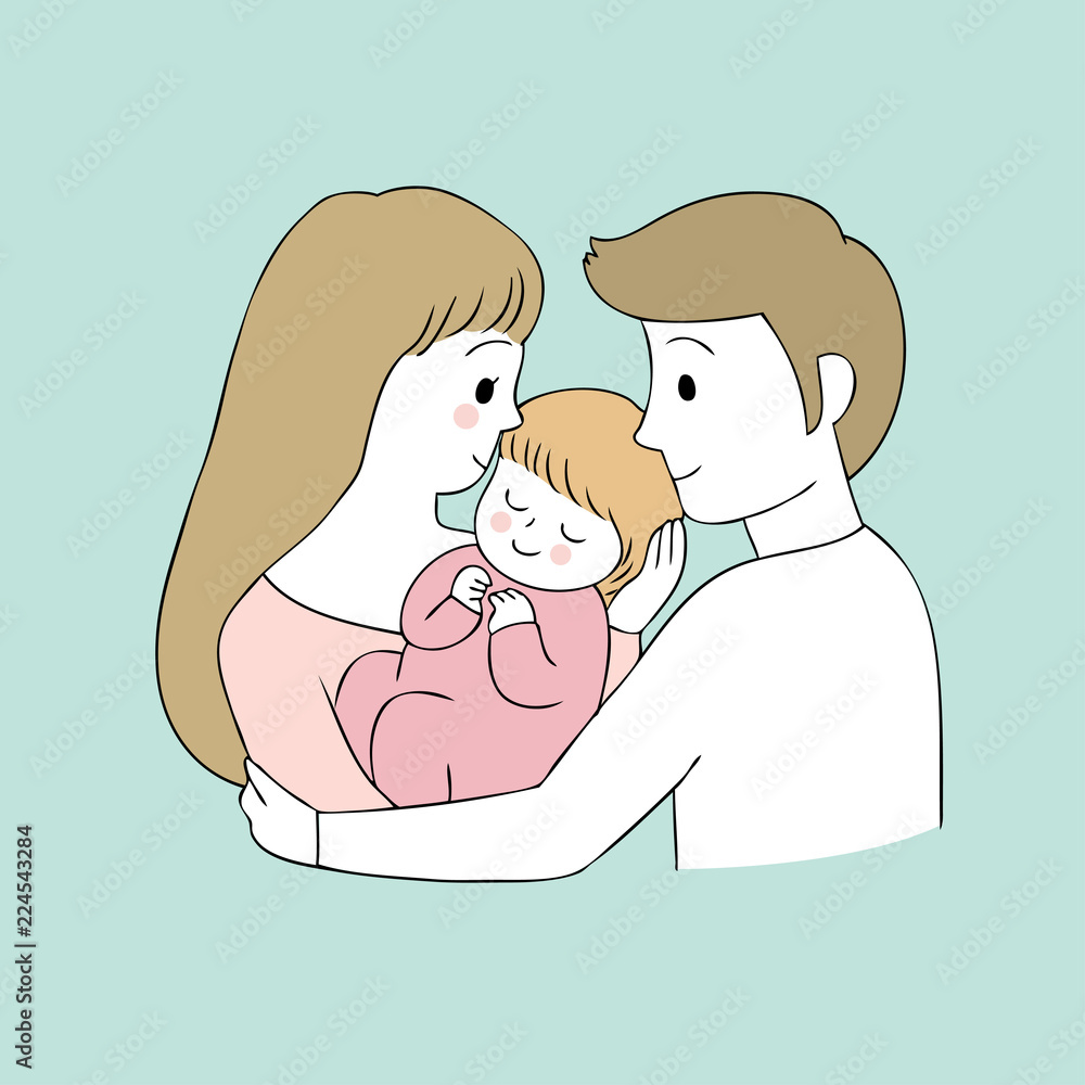 Cartoon cute parents and baby vector. Cartoon cute parents and baby vector.
