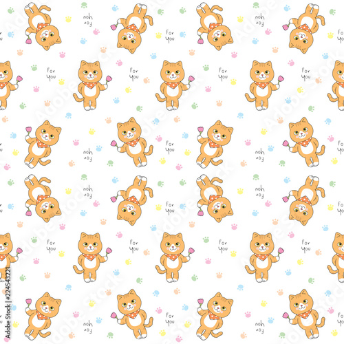 Fototapeta Naklejka Na Ścianę i Meble -  Cartoon cute little cat seamless pattern vector.
