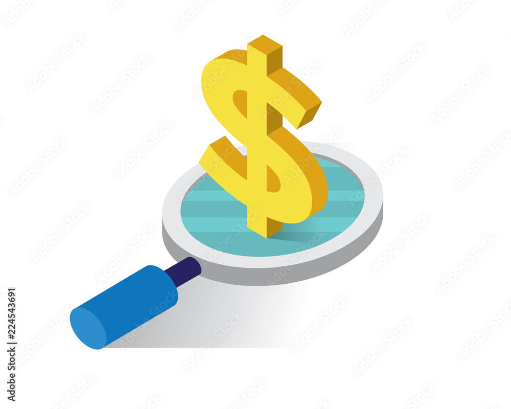 Fototapeta premium searching for money isometric icons concept,money illustration vector, looking for connection isometric vector illustration