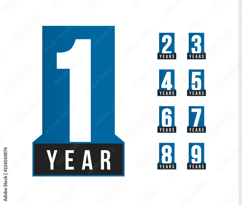 Anniversary vector icon. Birthday logo template. Greeting card design element. Simple business anniversary emblem. Blue strict style number. Isolated vector illustration on white background. Anniversary vector icon. Birthday logo template. Greeting card design element. Simple business anniversary emblem. Blue strict style number. Isolated vector illustration on white background.
