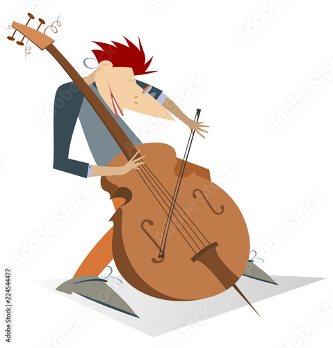 Smiling cellist isolated on white illustration