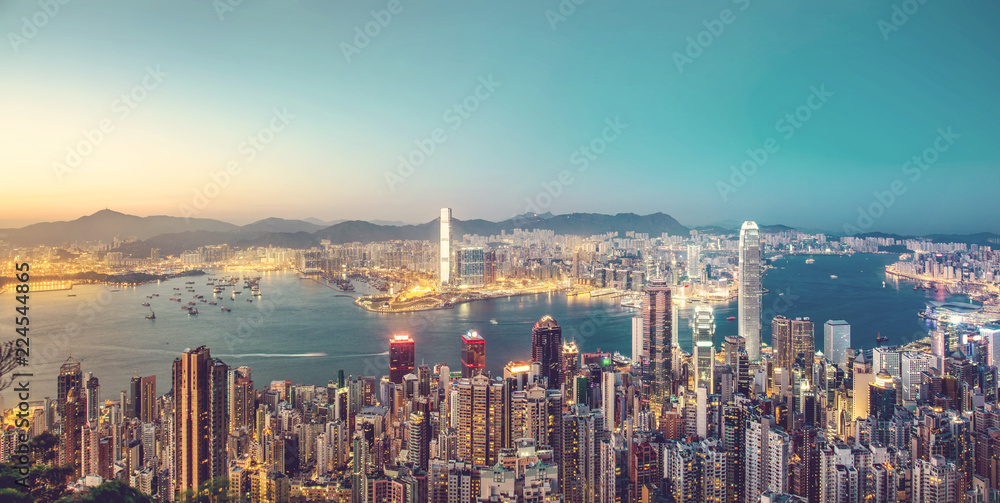 Fototapeta premium Hong Kong Cityscape w tonie vintage