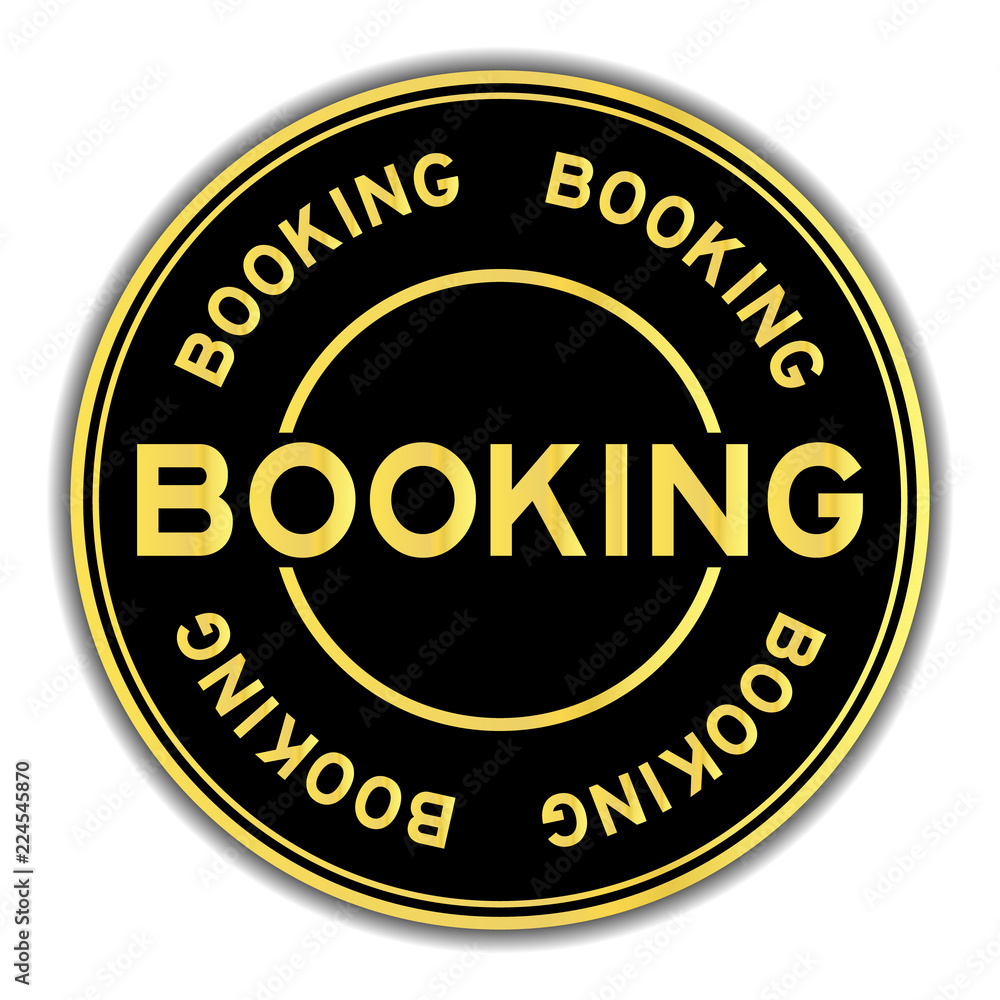 Gold and black color sticker in word booking on white background