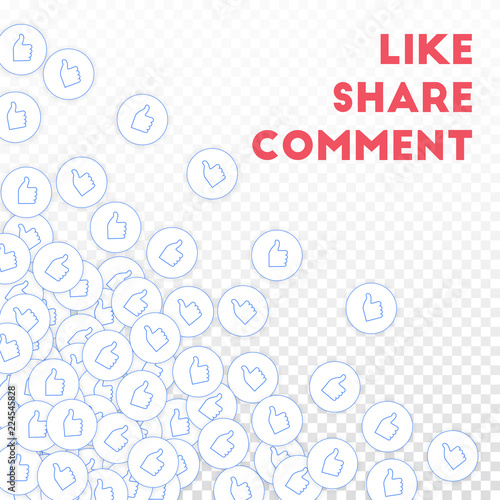 Social media icons. Social media marketing concept. Falling scattered thumbs up. Scattered bottom le