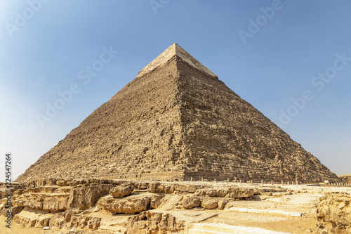 The Pyramid of Khafre or of Chephren  is the second-tallest and second-largest of the Ancient Egyptian Pyramids of Giza and the tomb of the Fourth-Dynasty pharaoh Khafre  Chefren 